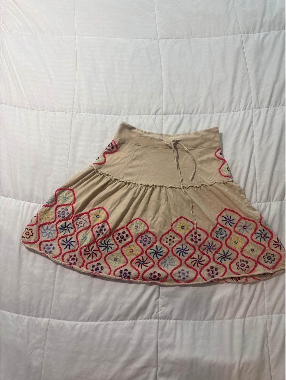 Free People Embroidered Beige Mini Skirt XS